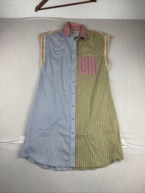 Maeve Anthropologie Striped Colorblock Shirt Dress Cover Up Pockets XS No Belt